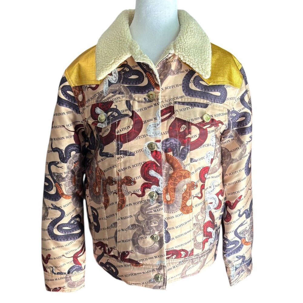 SCOTCH & S0DA Maison Bomber Jacket NWOT MultiColor Snakes with Gold Detail Sz S